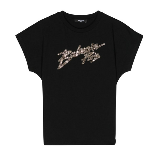 Balmain Paris Playera Negra con Bolsillo