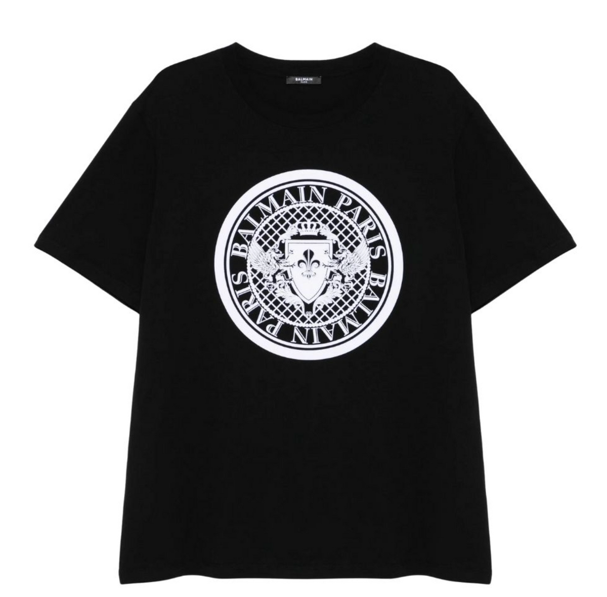 Balmain Paris Playera Negra Escudo Logo Blanco