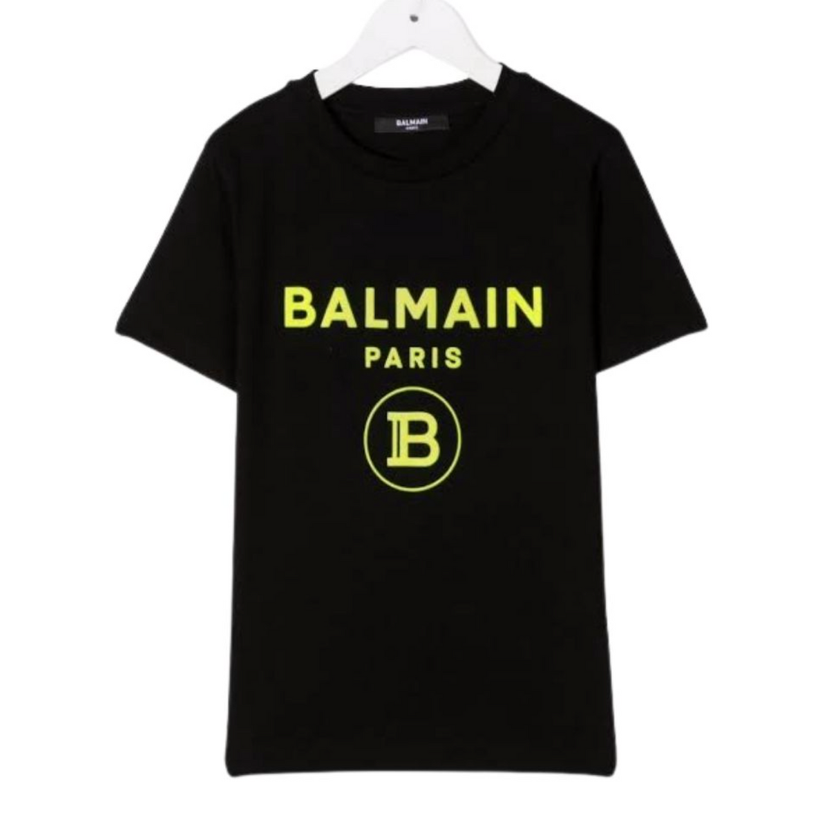 Balmain Paris Playera Negra Logo Fluorescente