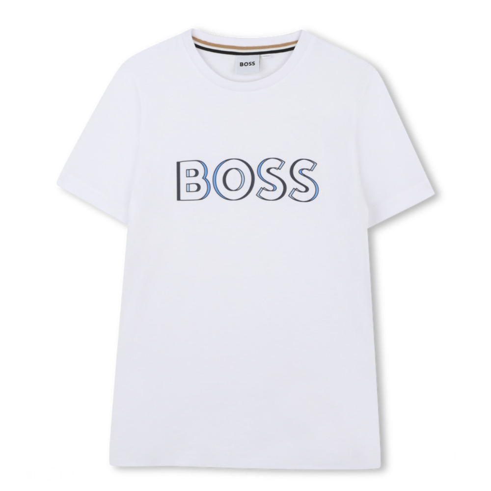 Playera Boss blanca logo azul
