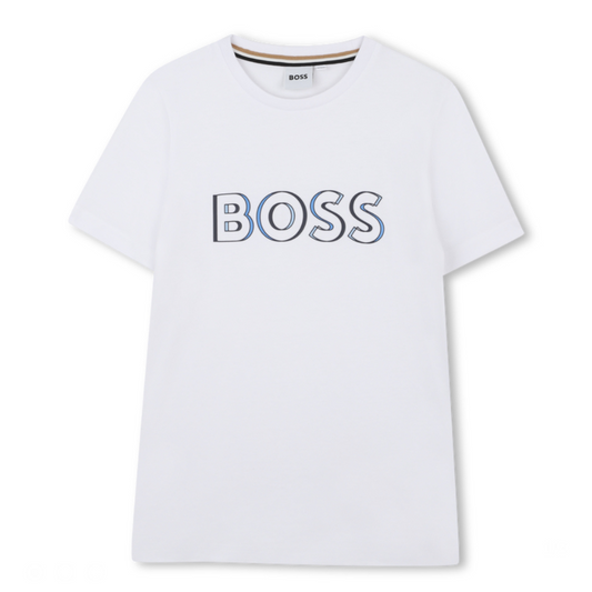 Playera Boss blanca logo azul
