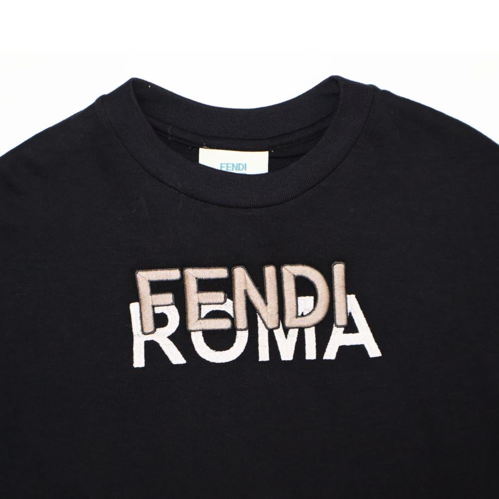 Fendi Kids - Playera Negra Logo Fendi Roma Bicolor Bordado 3D