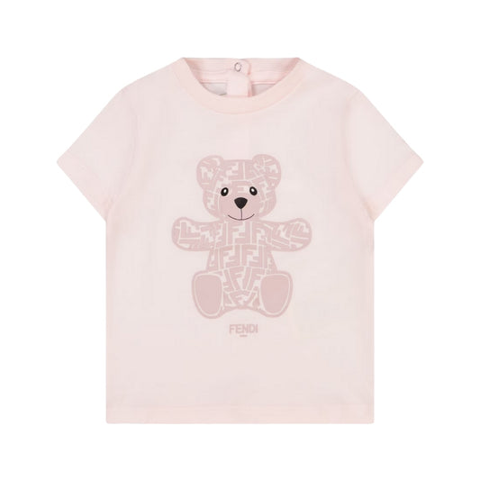 Fendi Playera Rosa Claro Niño Oso Monograma