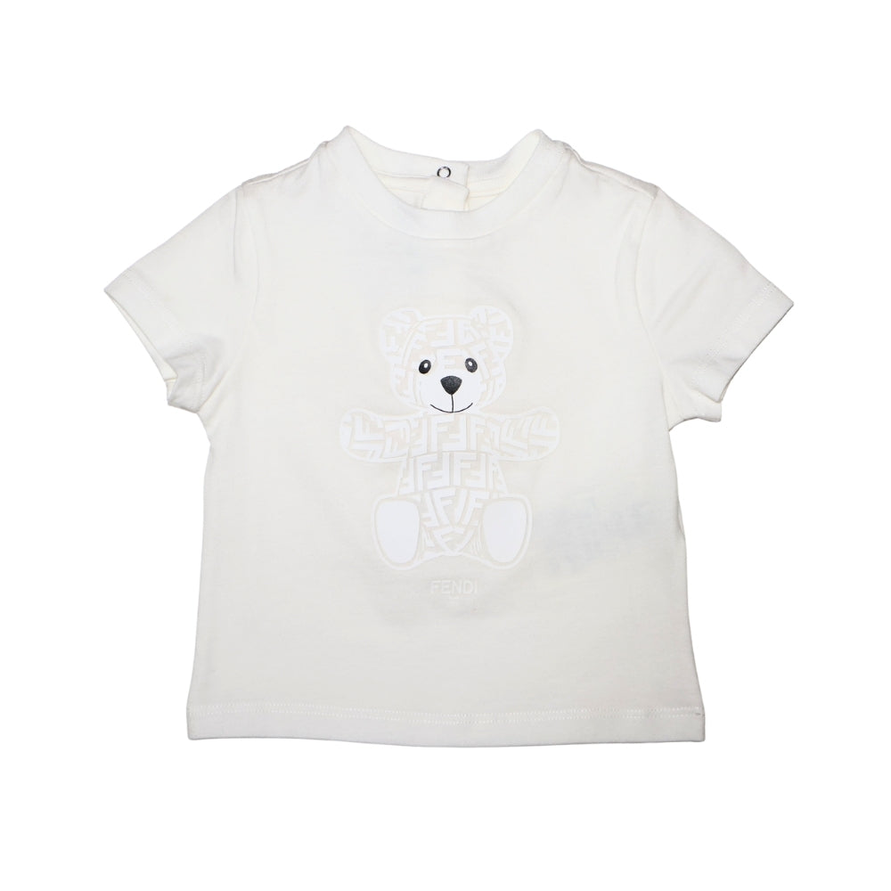 Fendi Playera Blanca Niño Oso Relieve Monograma