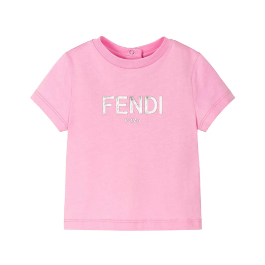 Fendi Playera Rosa Fucsia Niño Logo Plateado