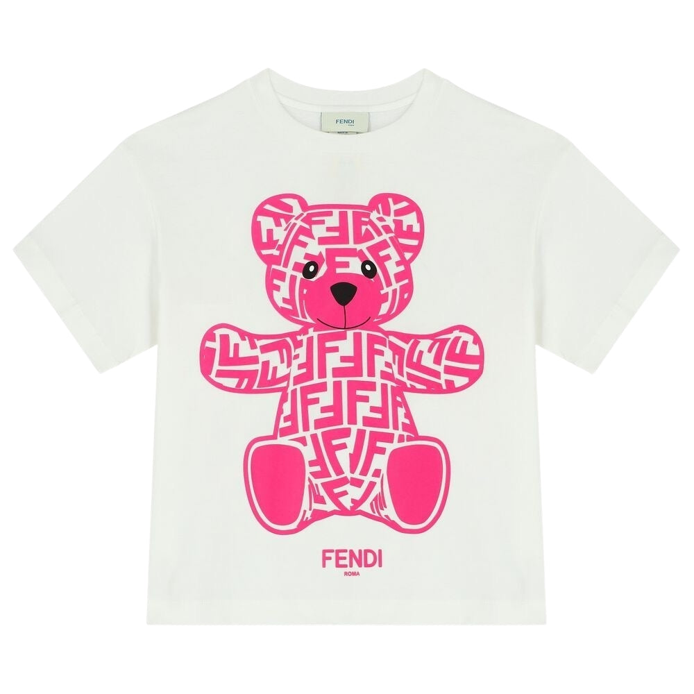 Playera blanca Fendi con osito rosa flúor