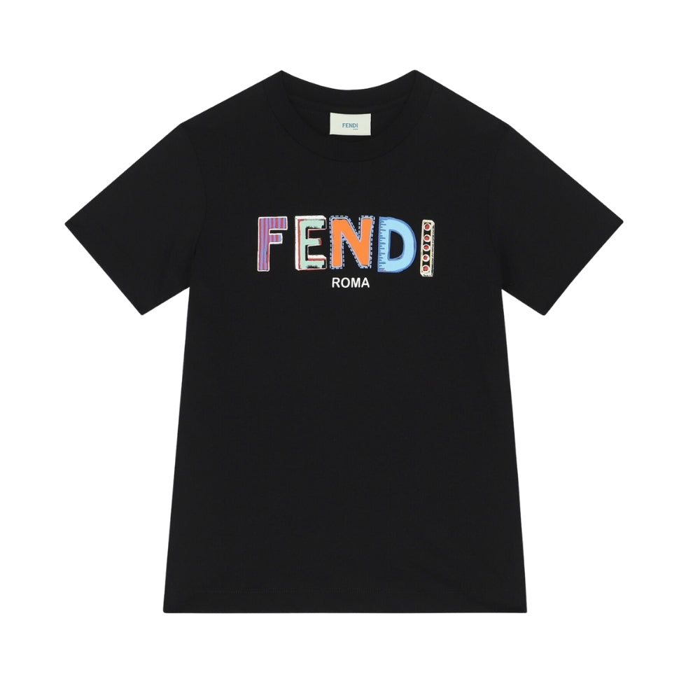 Fendi Playera Negra Logo Creativo Kids