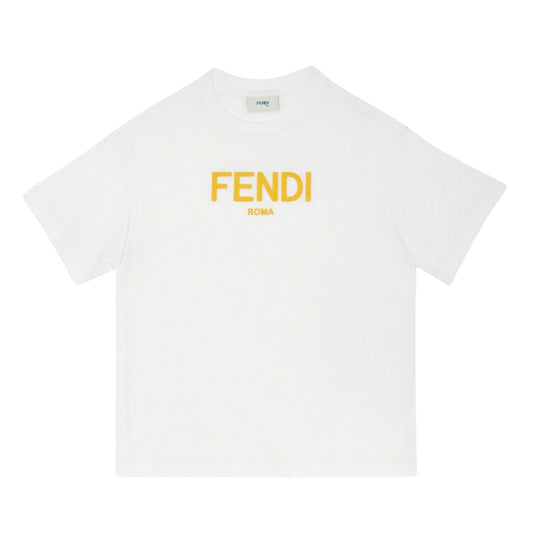 Fendi Playera Blanca Niño Logo Amarillo