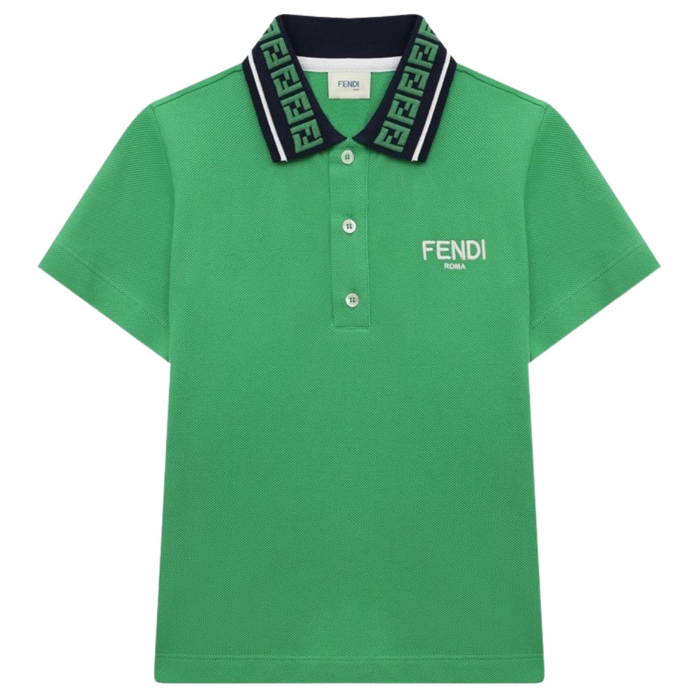 Fendi Roma Polo Verde con Cuello Logomanía