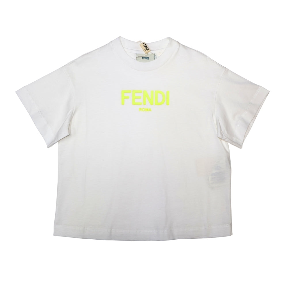 Fendi Roma Playera Blanca Logo Amarillo Neón