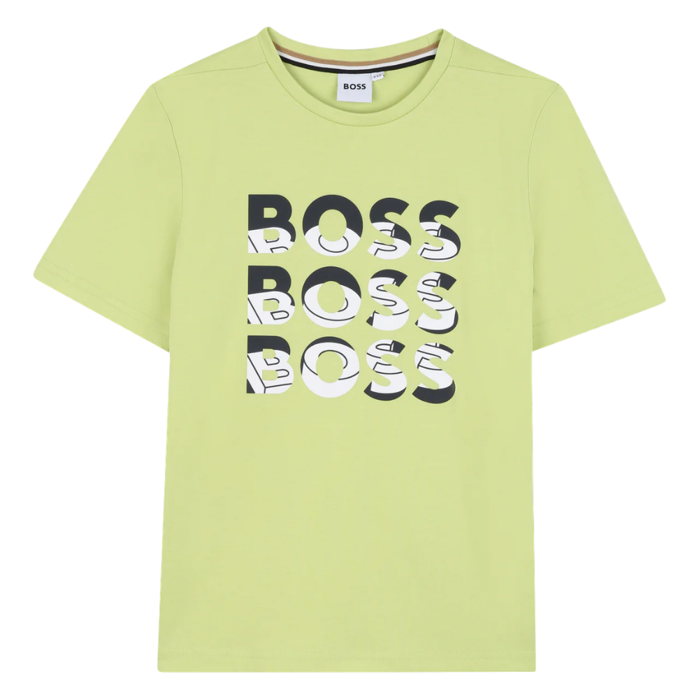 Playera Infantil BOSS Amarillo  con Triple Logo Frontal