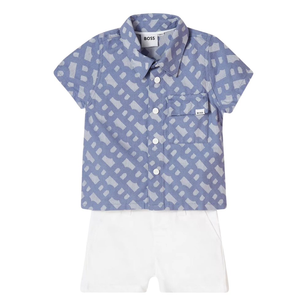 Conjunto Infantil BOSS Camisa All Over con Short Blanco