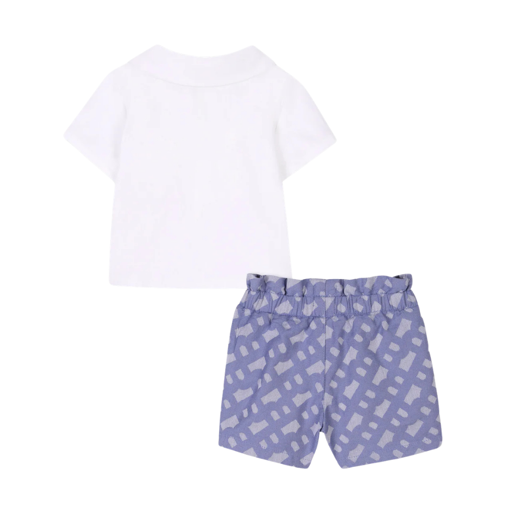 Conjunto Infantil BOSS Camisa Blanca y Short con Diseño All Over