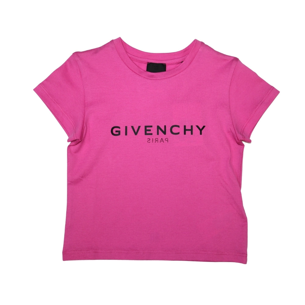 Givenchy Playera Fucsia Niña Logo Negro