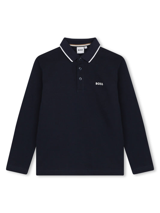 Playera Manga larga  Boss Cuello Polo color azul