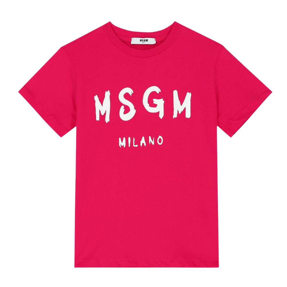 MSGM Playera Fucsia BEBE Logo Blanco