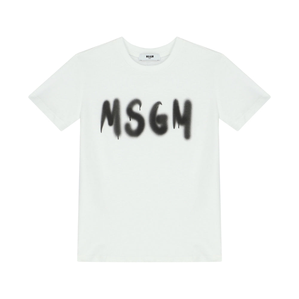 MSGM Playera Blanca Niño Logo Grafiti Negro Difuminado