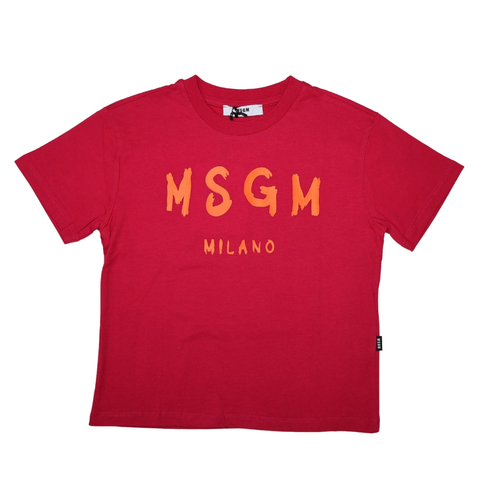 MSGM Playera Roja Niño Logo Naranja