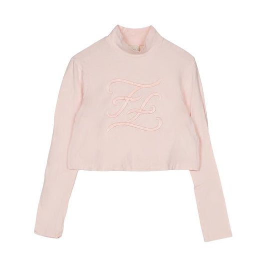 Fendi Playera de Manga Larga Rosa con Logo Bordado