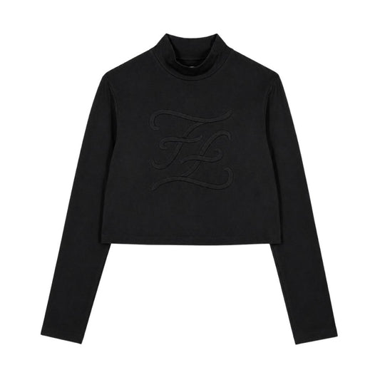 Fendi Blusa Negra de Manga Larga con Logo en Relieve