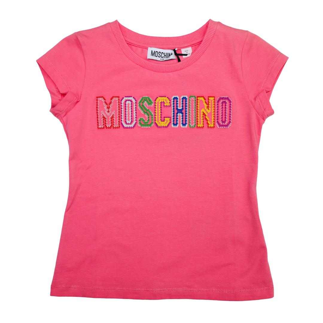 Blusa Moschino rosa con letras bordadas