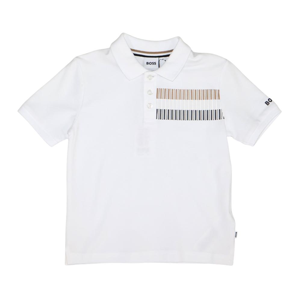 Playera Polo BOSS Infantil Blanca con Estampado Gráfico