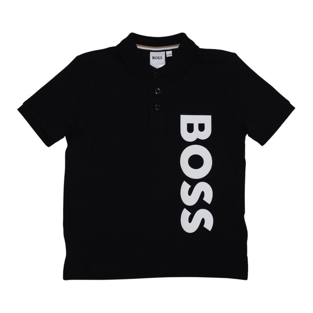 Playera Polo BOSS Infantil Negra con Logo Oversize