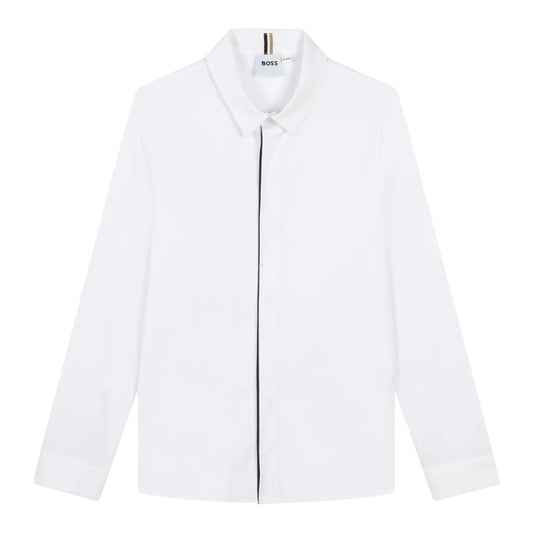 Camisa BOSS Blanca de Manga Larga con Detalle en Contraste para Niño