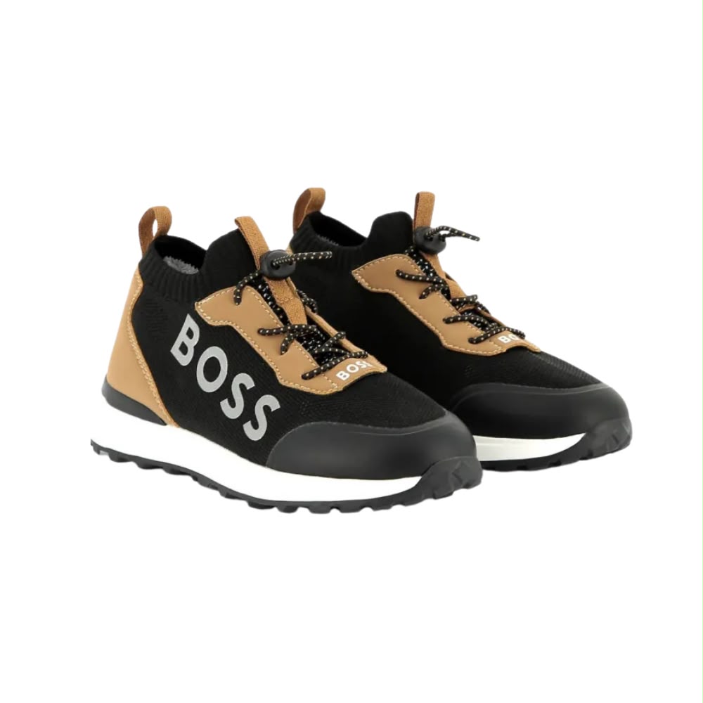 Tenis BOSS Kids Negro/Camel | Logo Lateral