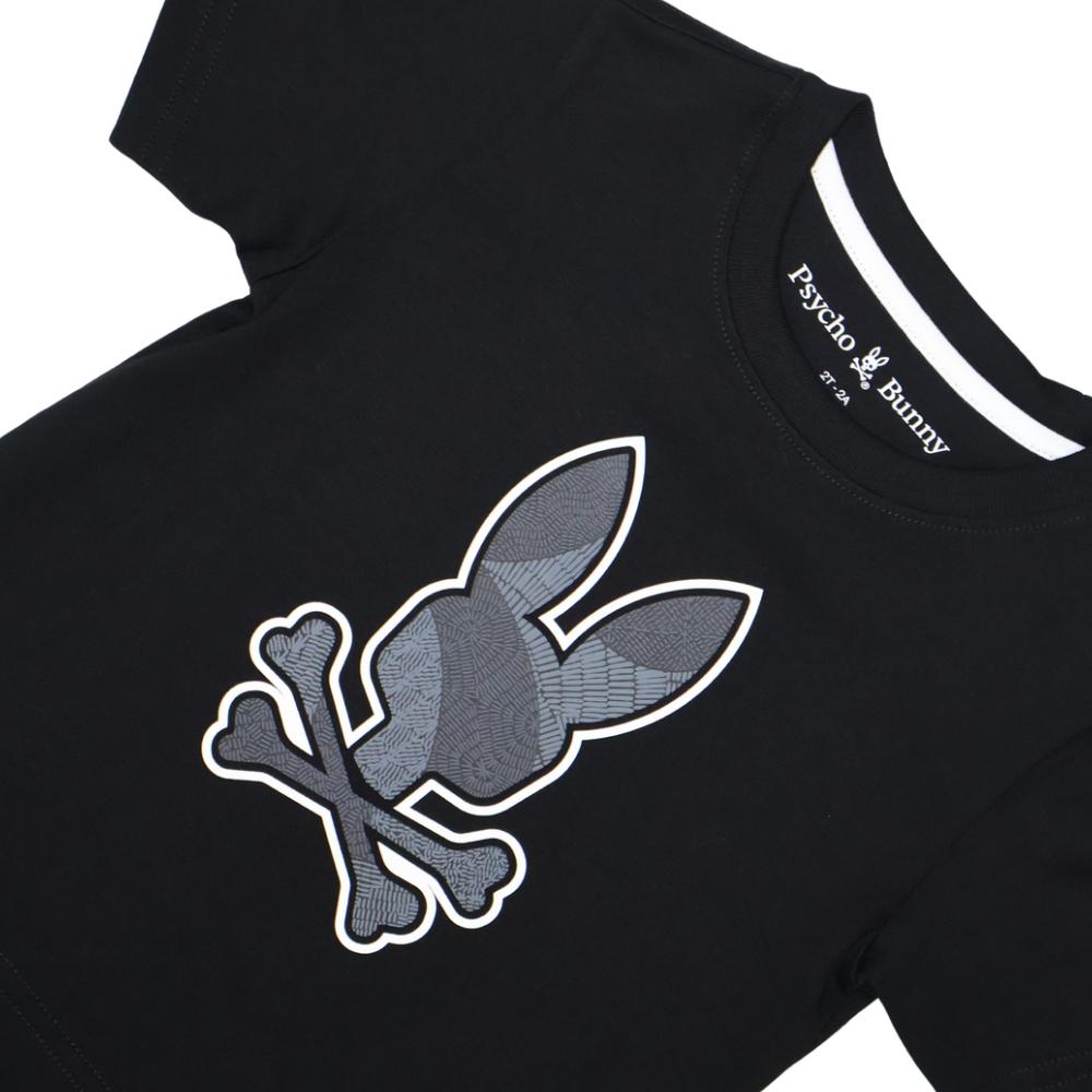 Playera Infantil Psycho Bunny Negra con Logo Gráfico Frontal