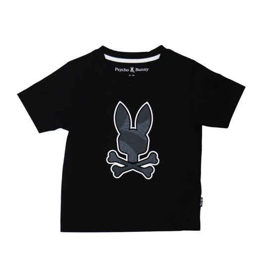 Playera Infantil Psycho Bunny Negra con Logo Gráfico Frontal