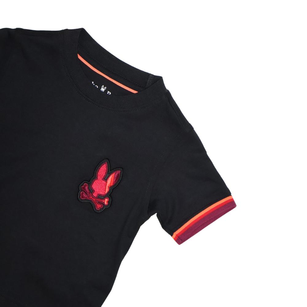 Playera Psycho Bunny para niño – Negra con detalles neón