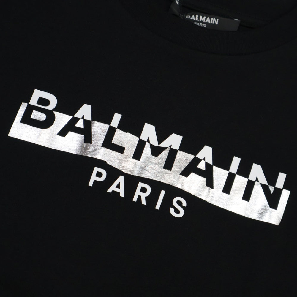 Playera Balmain Paris para niña en negro con logo plateado