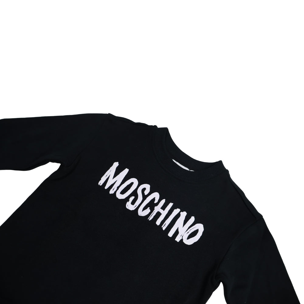 Moschino Baby – Playera Negra con Logo Blanco Estilo Brush