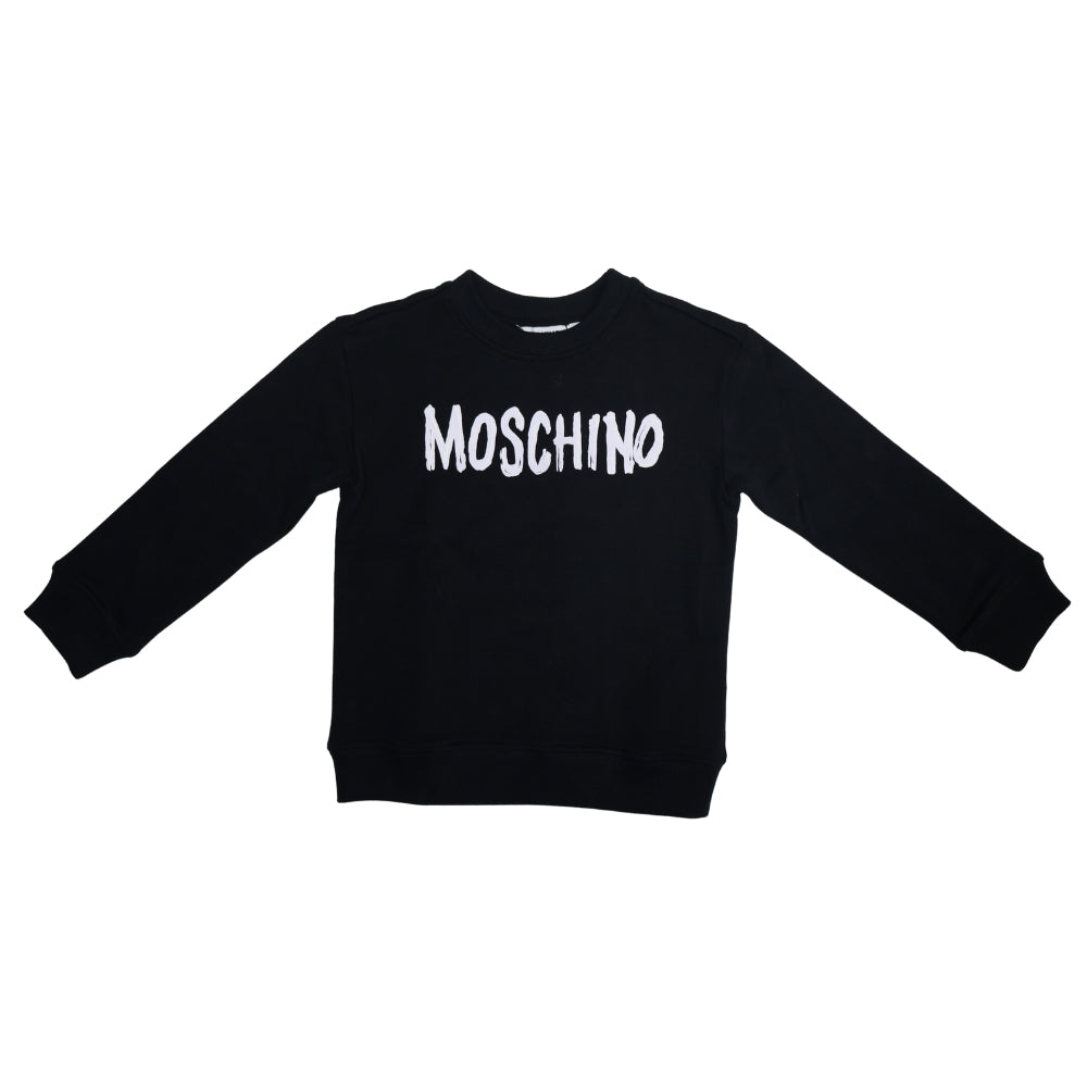 Moschino Baby – Playera Negra con Logo Blanco Estilo Brush