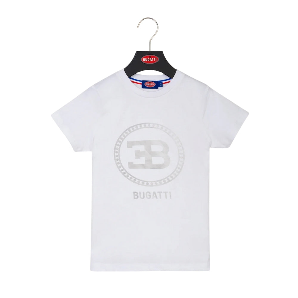 Playera Bugatti Blanca con Logo EB Plateado