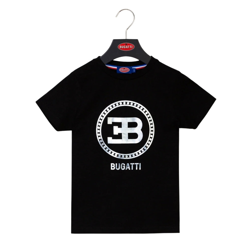 Playera Bugatti Negra con Logo EB Plateado