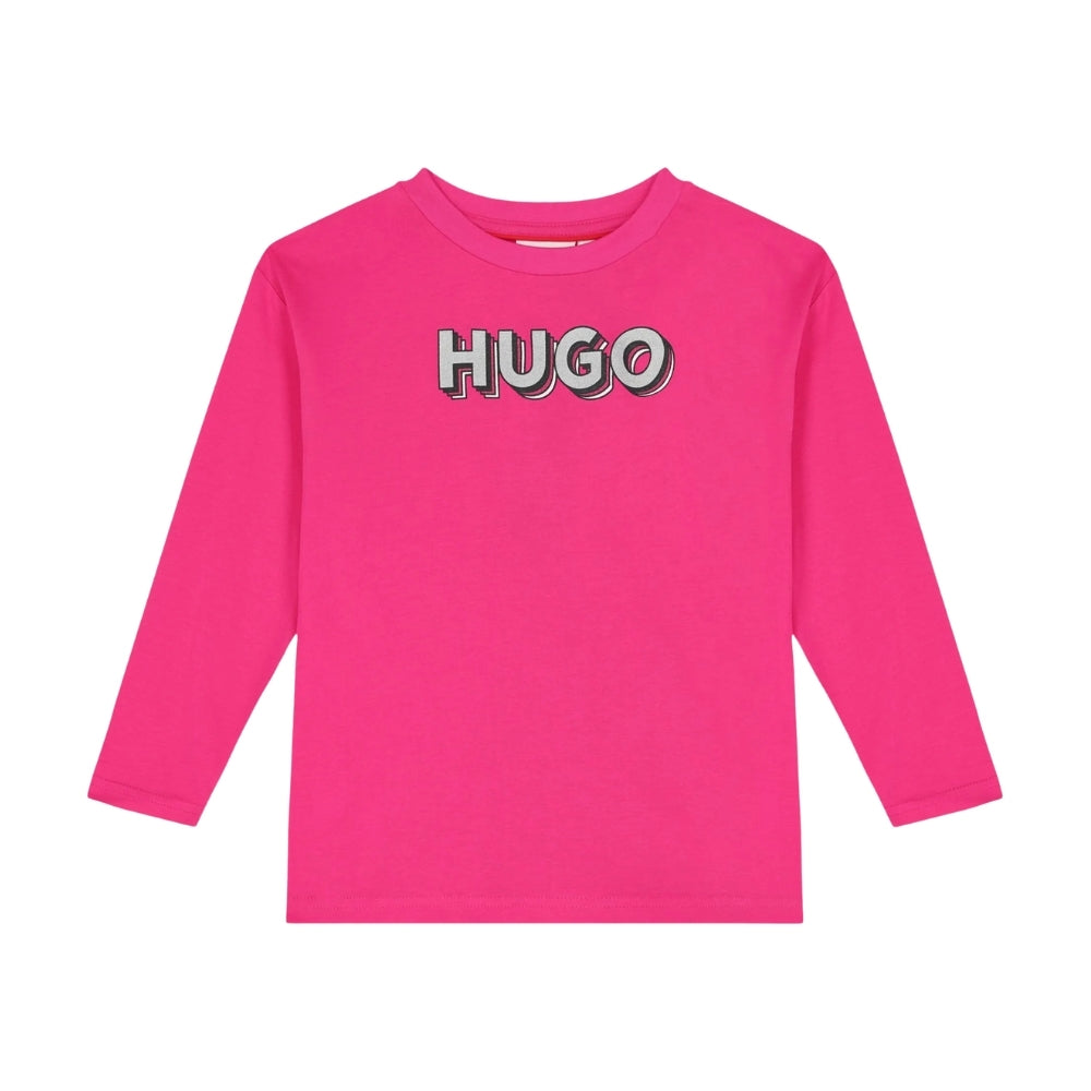 Camiseta de manga larga HUGO Boss fucsia con logo 3D
