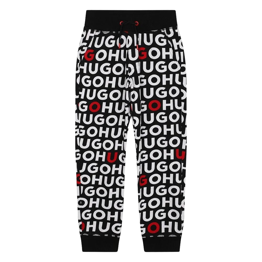 Pantalón jogger HUGO Boss negro con estampado integral de logo