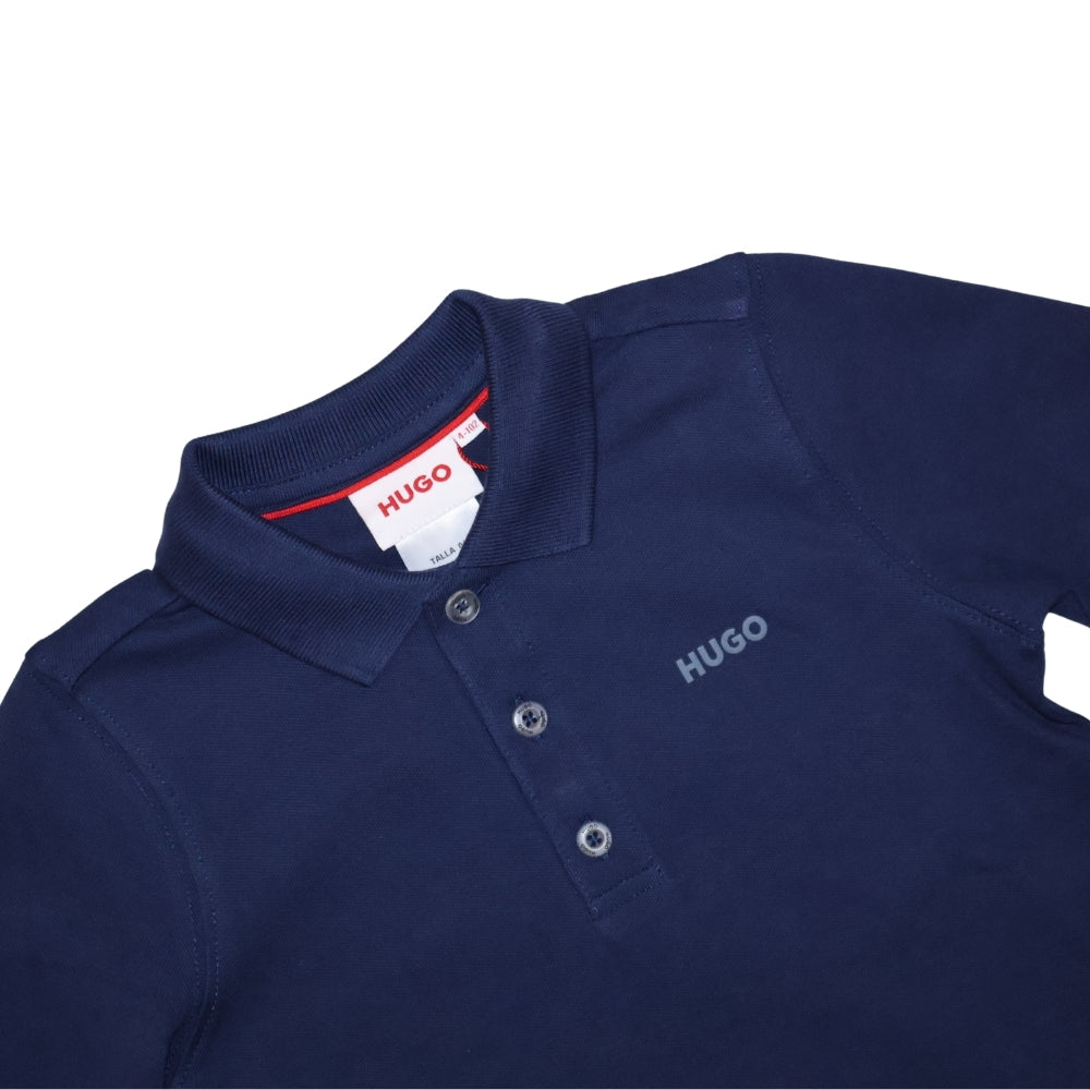 Polo de manga larga HUGO azul marino con logo gris