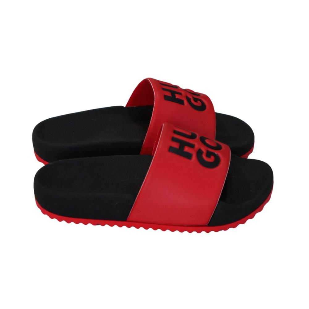 Sandalia HUGO Slide en Negro y Rojo
