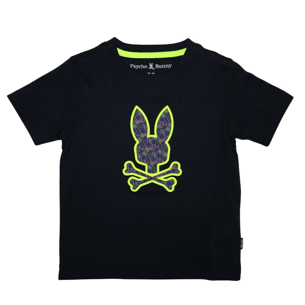 Playera Psycho Bunny Negra con Logo Verde Neón Estampado