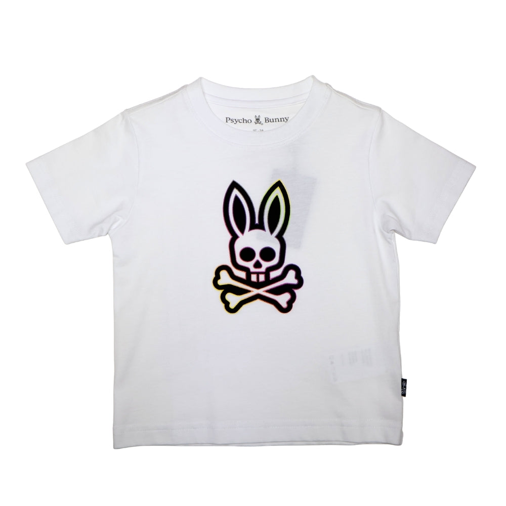 Playera Psycho Bunny Blanca con Logo Multicolor Neón