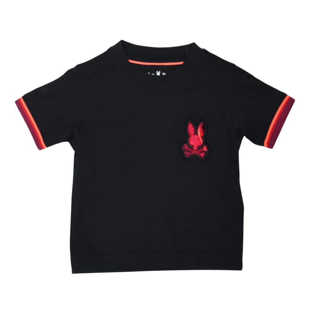 Playera Psycho Bunny para niño – Negra con detalles neón