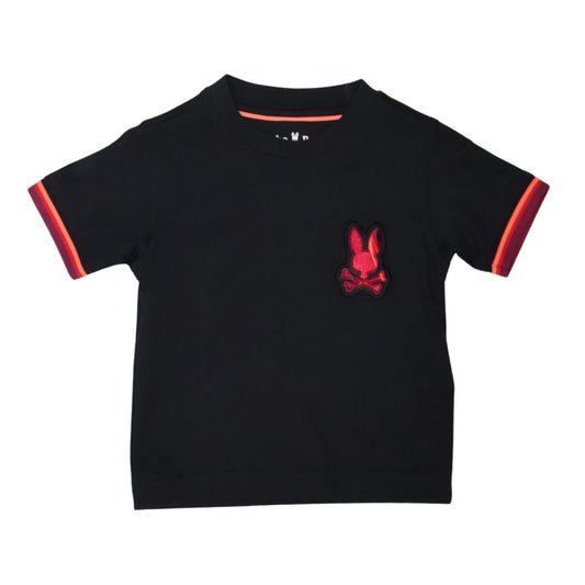 Playera Psycho Bunny para niño – Negra con detalles neón