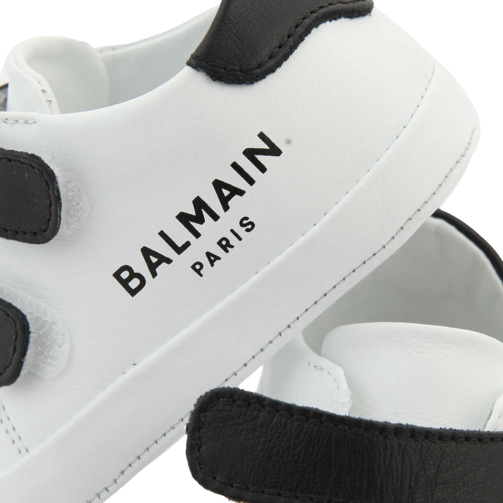 Balmain Baby White & Black Velcro Sneakers